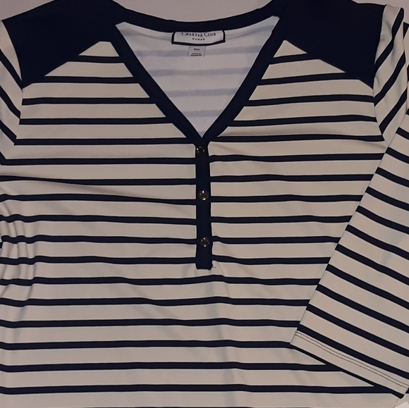 NWT ☆Plus Size ☆Charter Club ☆Stripe Henley 3/4 Sleeve 0X Top☆$69.99 retail - Picture 8 of 14